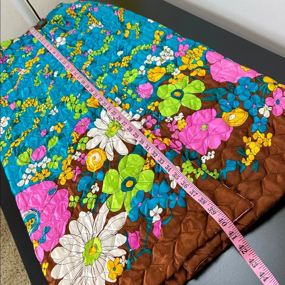 Vintage 70’s Quilted Floral Button Up Maxi Skirt XS/S Vibrant Retro Smooth Silky